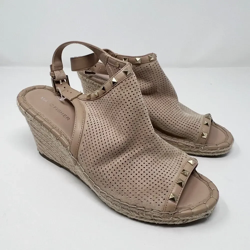 Marc Fisher Perforated Suede Women's Open Toe Pink Espadrille Wedges Size 10